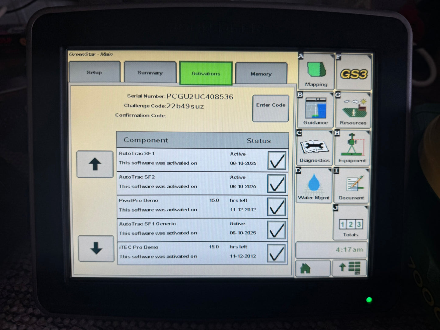 2630 display with AutoTrac SF1 SF2 – compatible with Gen3 and Gen4 equipment