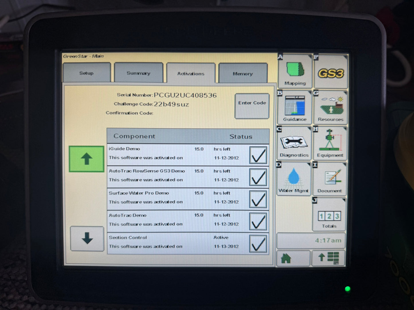 John Deere 2630 GreenStar display with Section Control