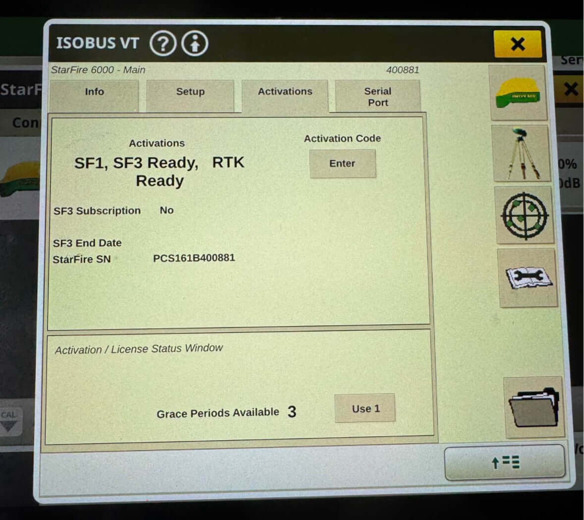 StarFire 6000 GPS unit with tested activations – top label visible