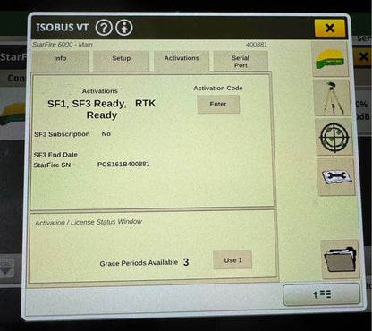 StarFire 6000 GPS unit with tested activations – top label visible