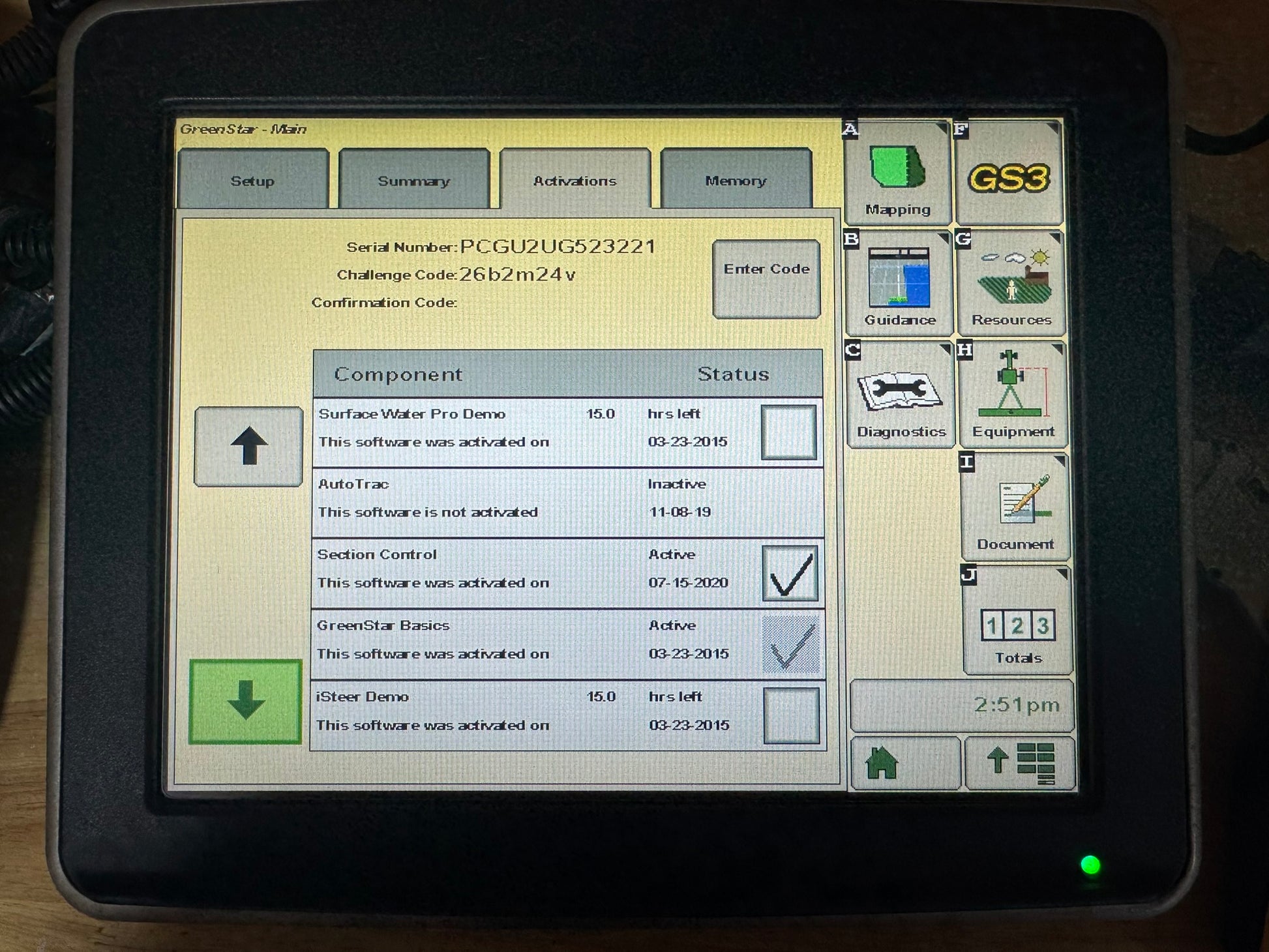 Clean screen condition – 2630 GreenStar 3 display with AutoTrac