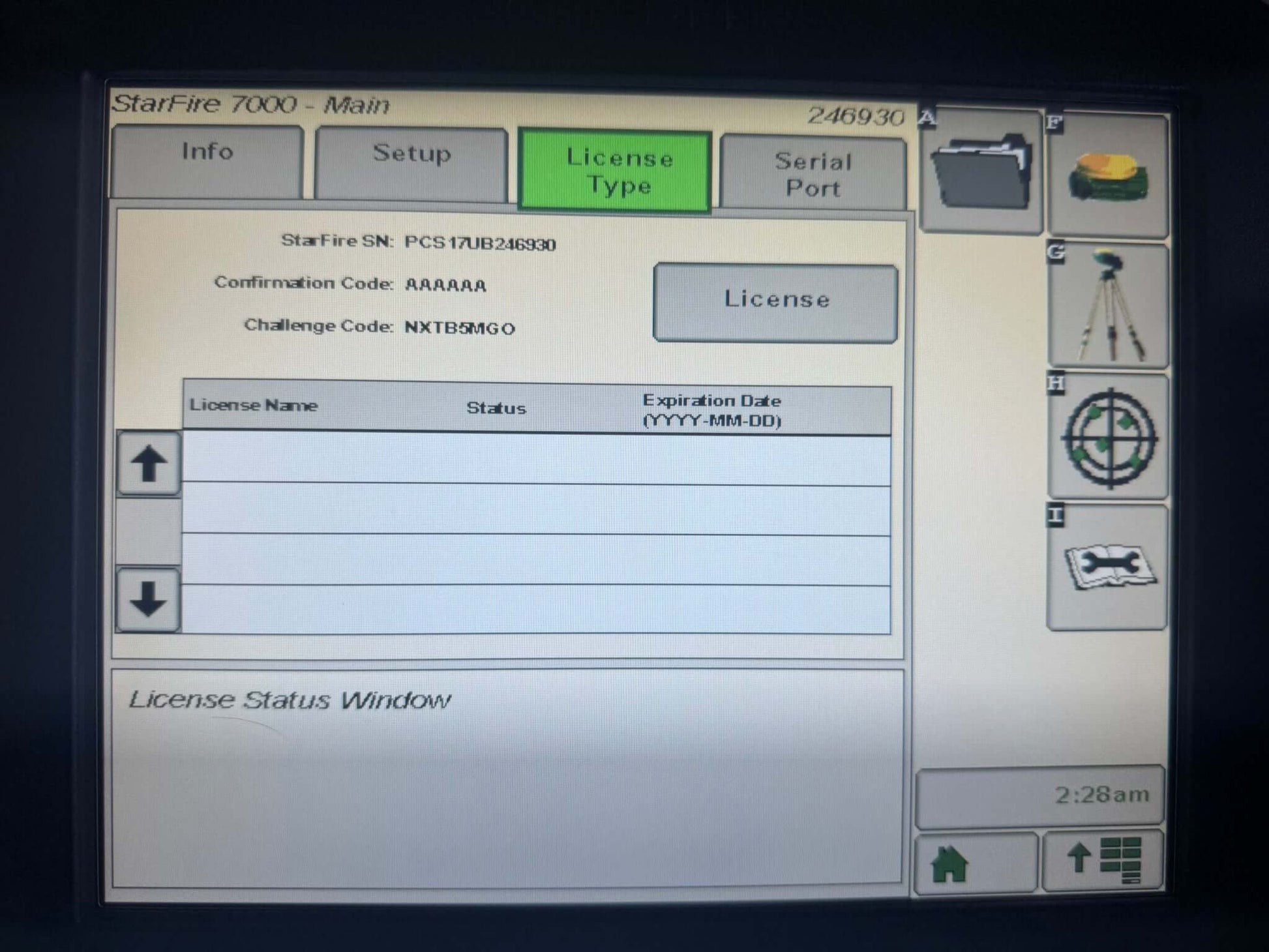 Underside of StarFire 7000 GPS receiver with Serial Number