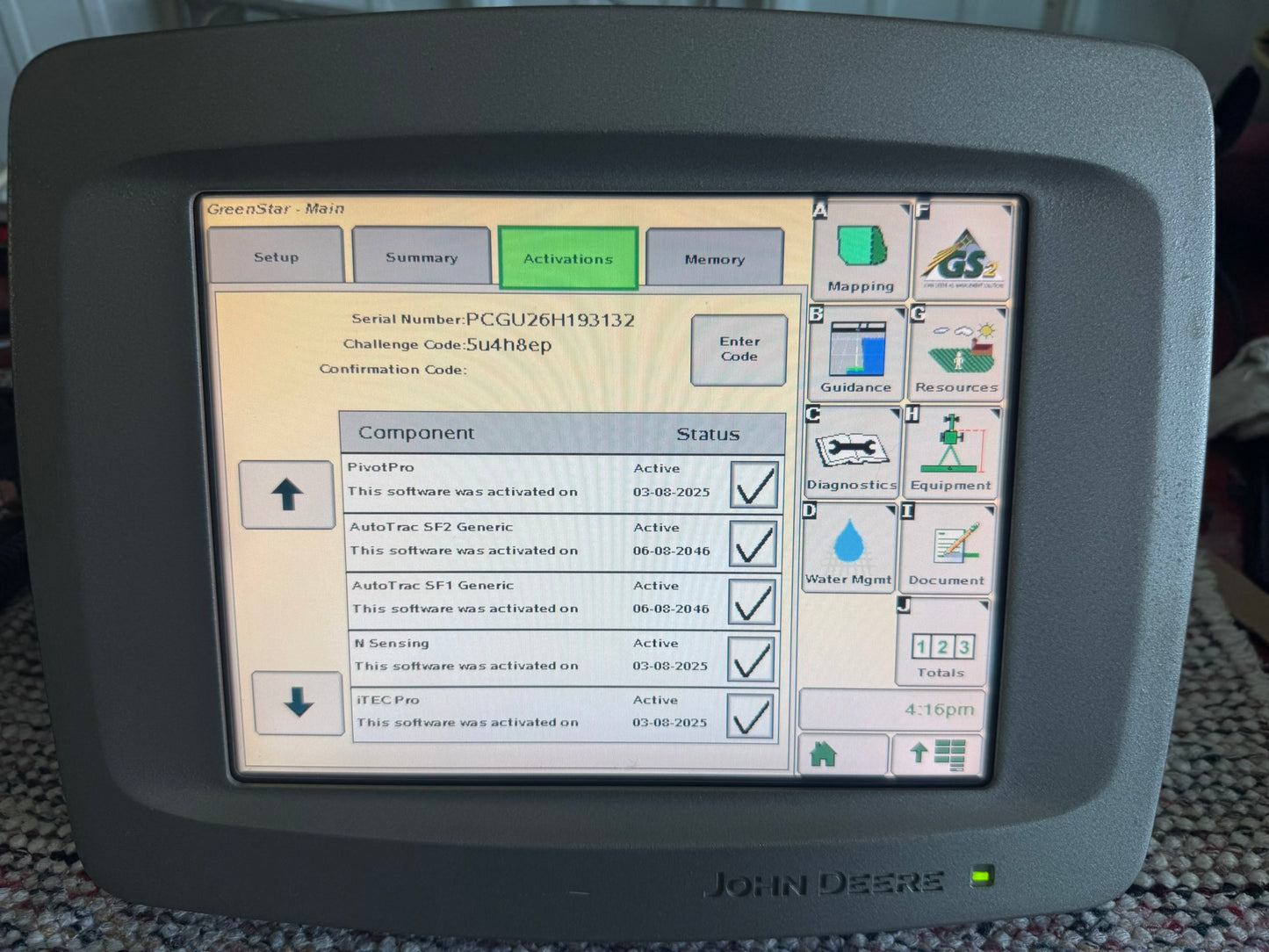GreenStar 2 2600 display with autotrac activations tested and included