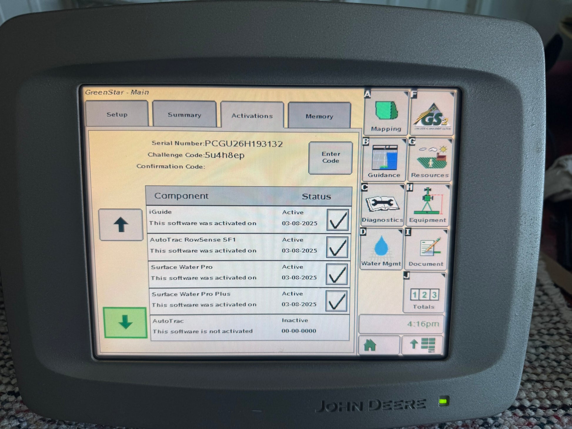 Tested 2600 screen with AutoTrac and Swath Control, and RowSense